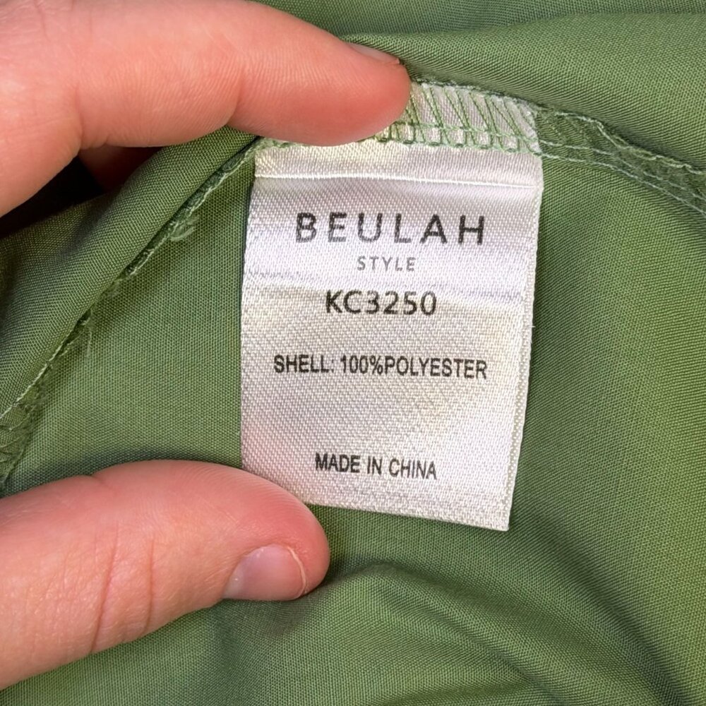 Beulah Style Ruffled Tunic Blouse Collar Green Button-Up M/L - Picture 7 of 7